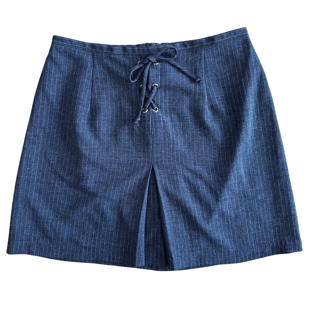 Stringbean Made in USA Navy Pinstripe 90s Vintage Pleated Mini Skirt Size 7